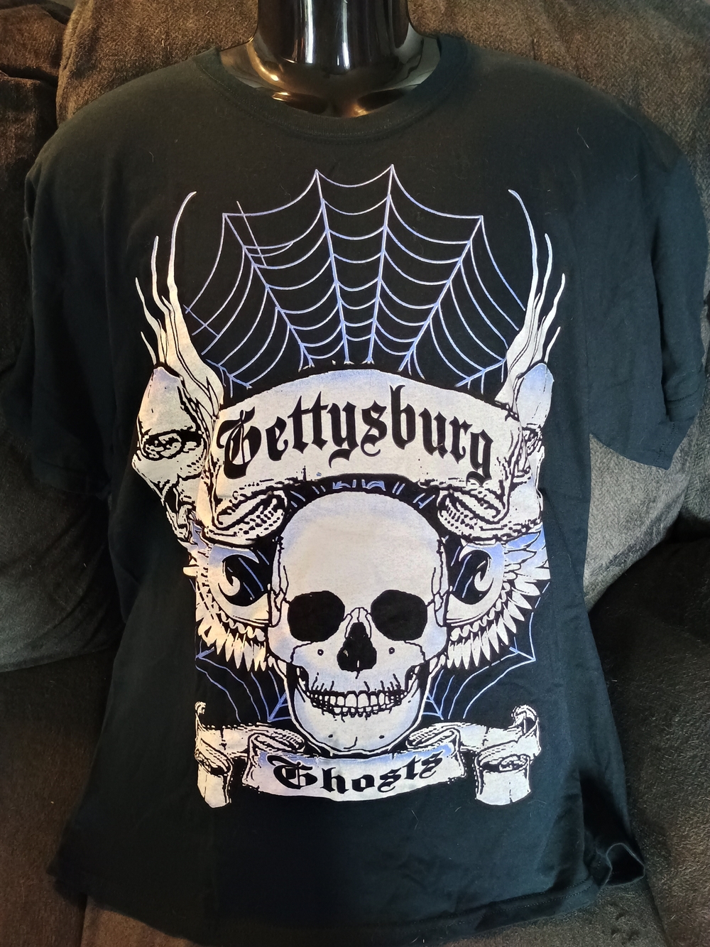 Gettysburg Ghosts T Shirt XL Black Skull Spiderweb Gothic Paranormal Graphic Tee